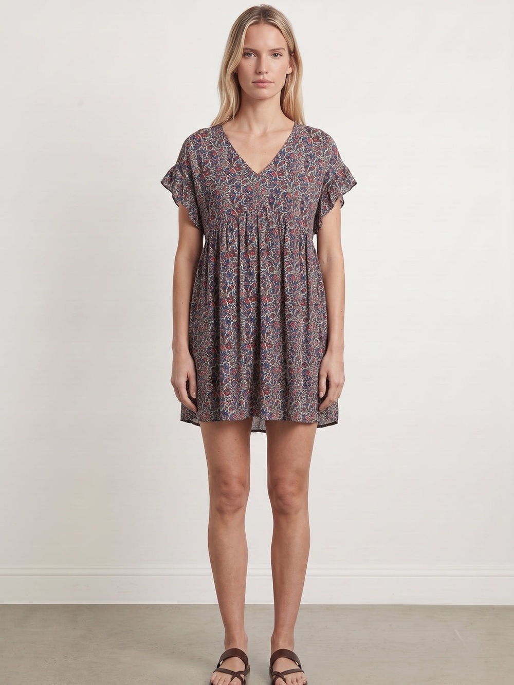 Petite Mendigote Paris V-Neck Floral Mini Dress Red Size L Spring Summer Fall